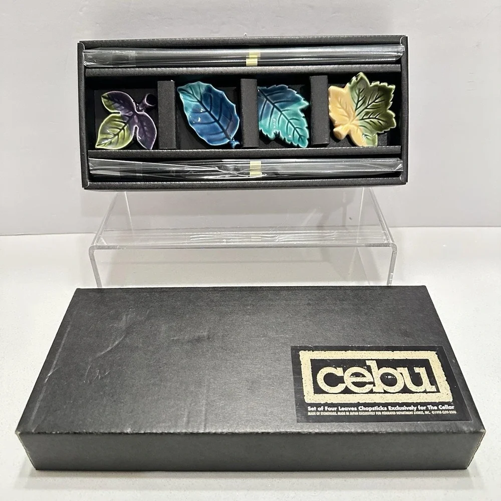NEW Vintage‎ MADE IN JAPAN Leaf Chopsticks Holders Rests Pottery Set Of 4 Cebu